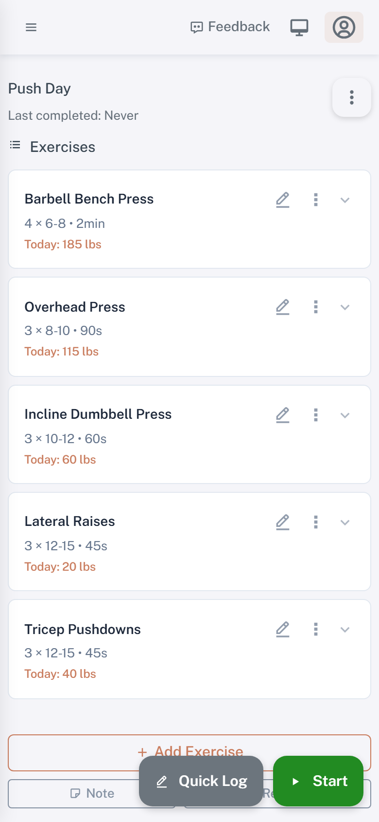 Fitness Field Notes workout mode on mobile